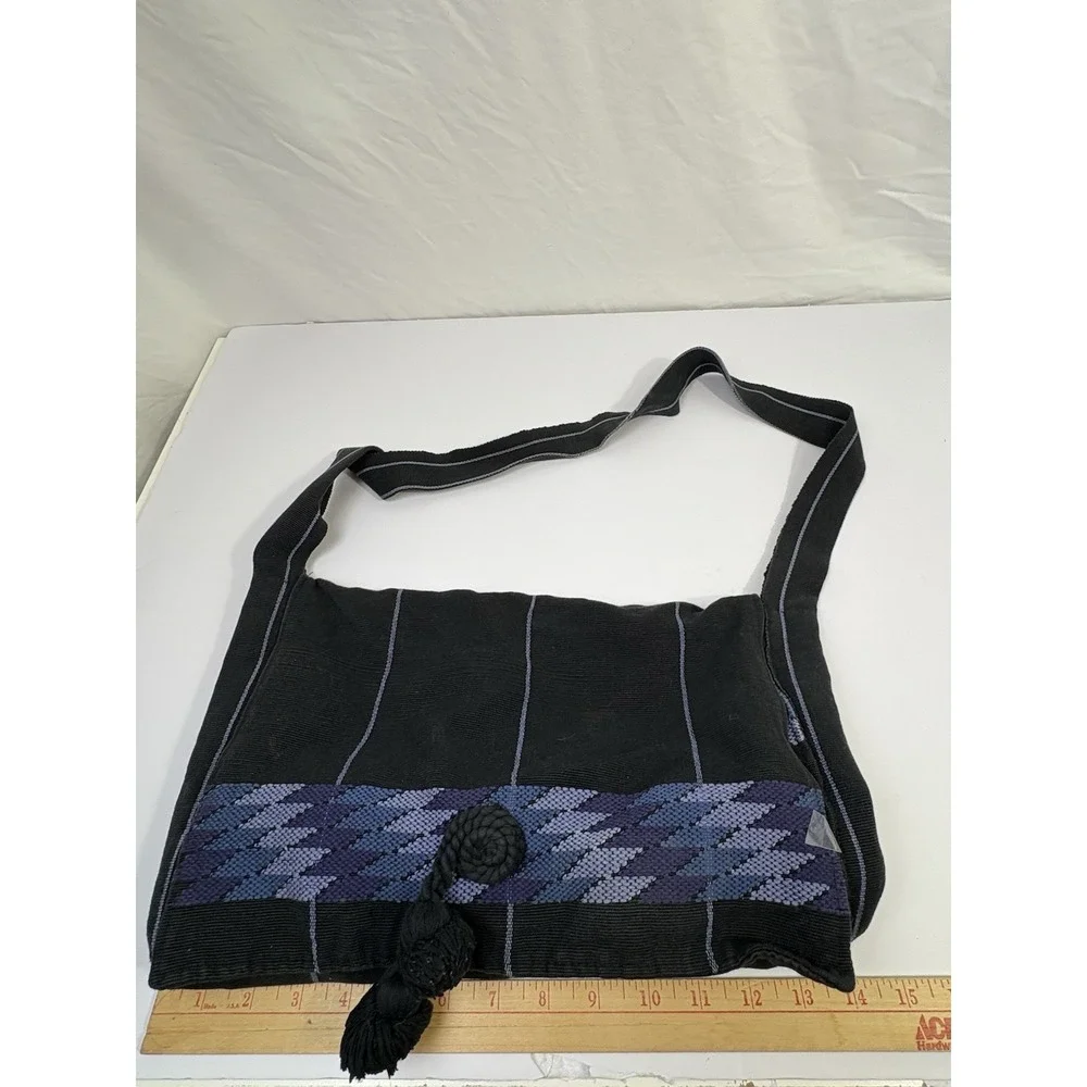 MayaWorks Handmade Woven Shoulder Bag Crossbody Black Purple Blue Striped Boho‎